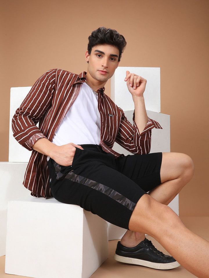 The Indian Garage Co Men Brown & White Slim Fit Striped Casual Shirt