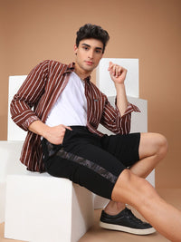 The Indian Garage Co Men Brown & White Slim Fit Striped Casual Shirt