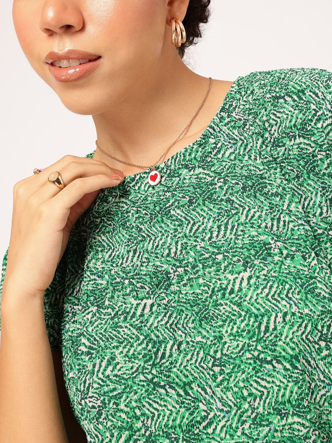 DressBerry Wanderlust Love Printed Extended Sleeves Cinched Waist Crop Top