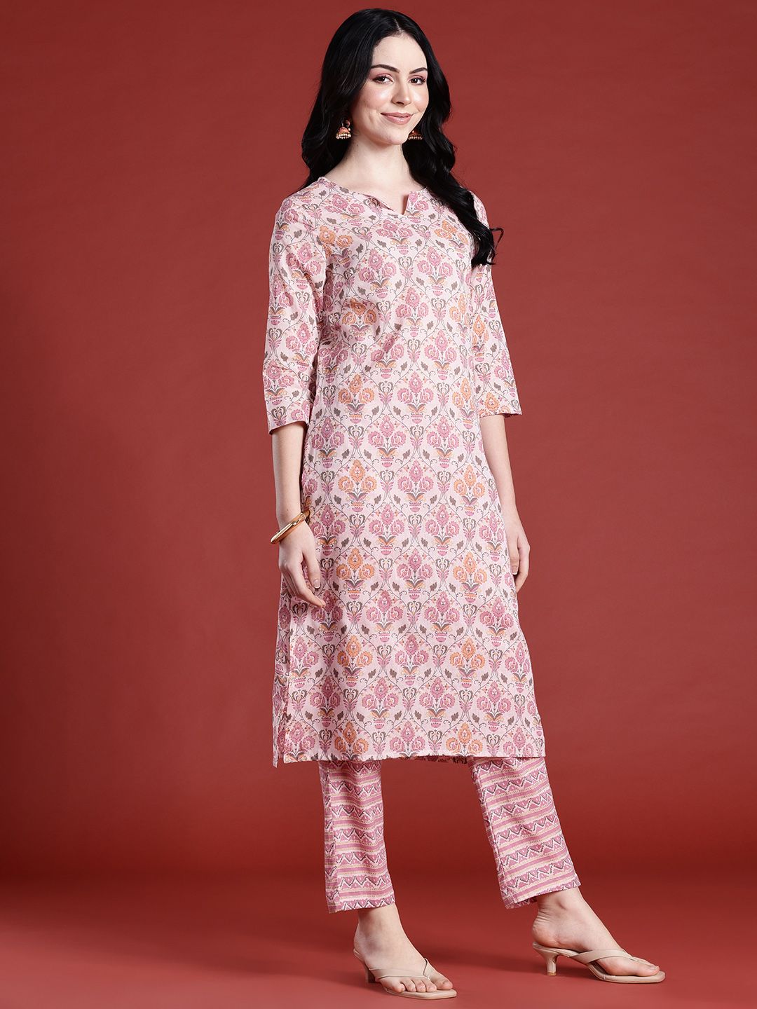 Anouk Ethnic Motifs Printed Pure Cotton Kurta with Trousers & With Dupatta