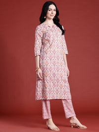 Anouk Ethnic Motifs Printed Pure Cotton Kurta with Trousers & With Dupatta