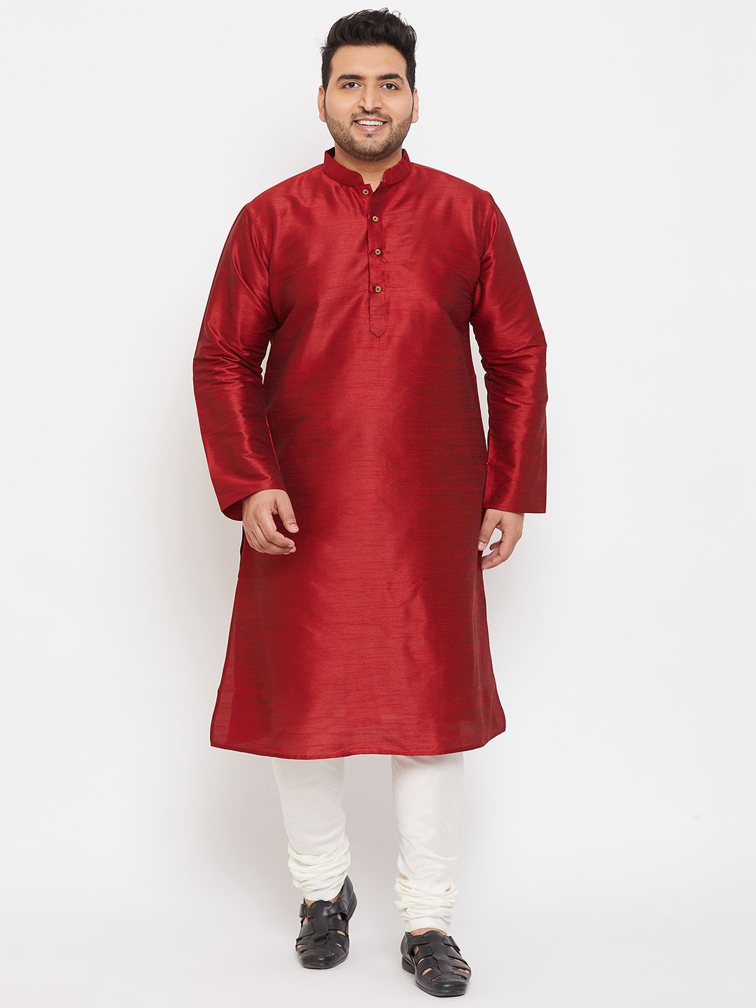 VASTRAMAY Men Maroon Silk Blend Kurta