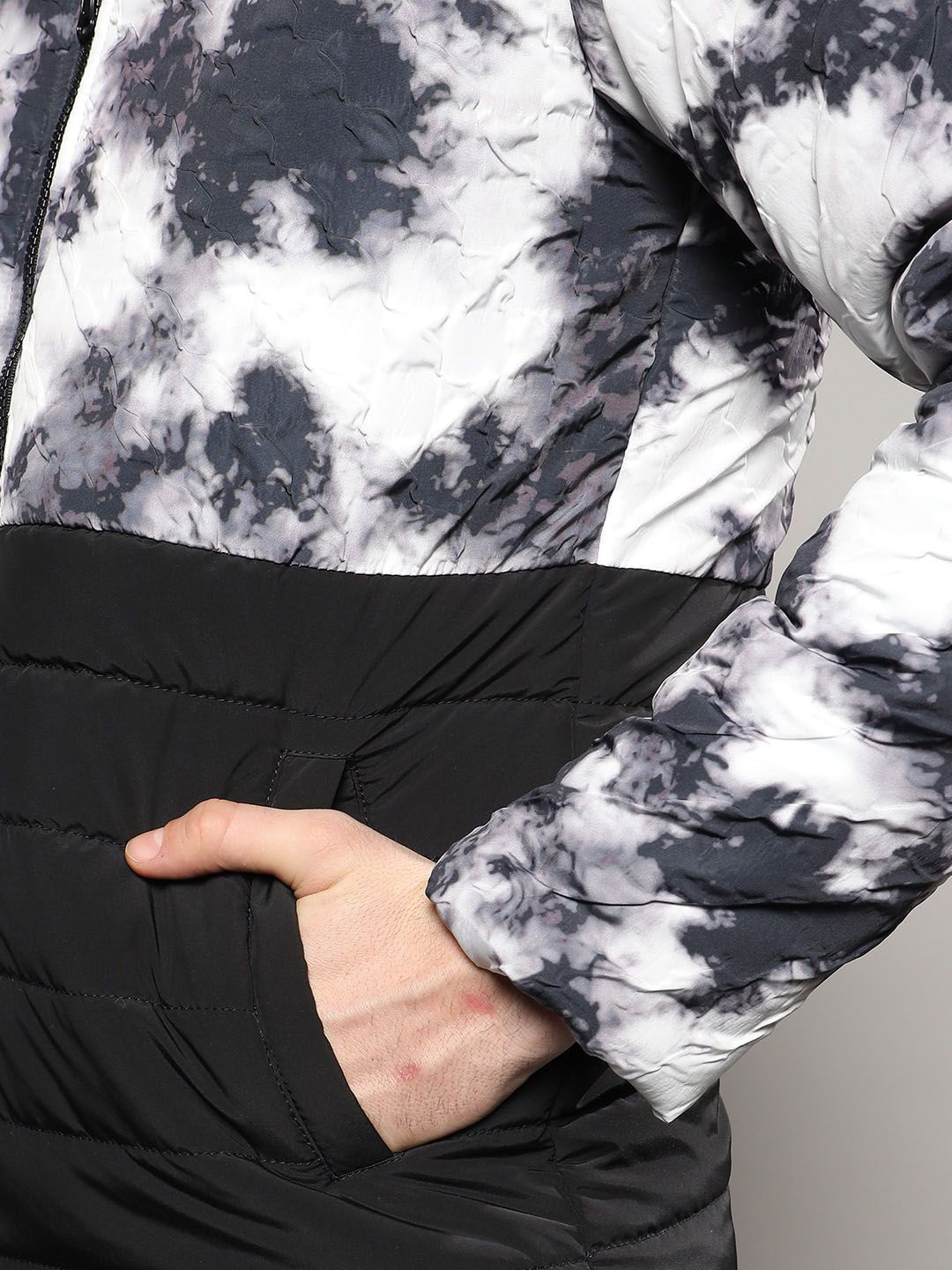 Campus Sutra Men Black Tie and Dye Hooded Windcheater Bomber Jacket