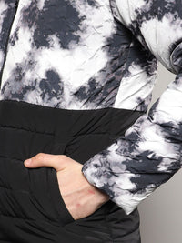 Campus Sutra Men Black Tie and Dye Hooded Windcheater Bomber Jacket