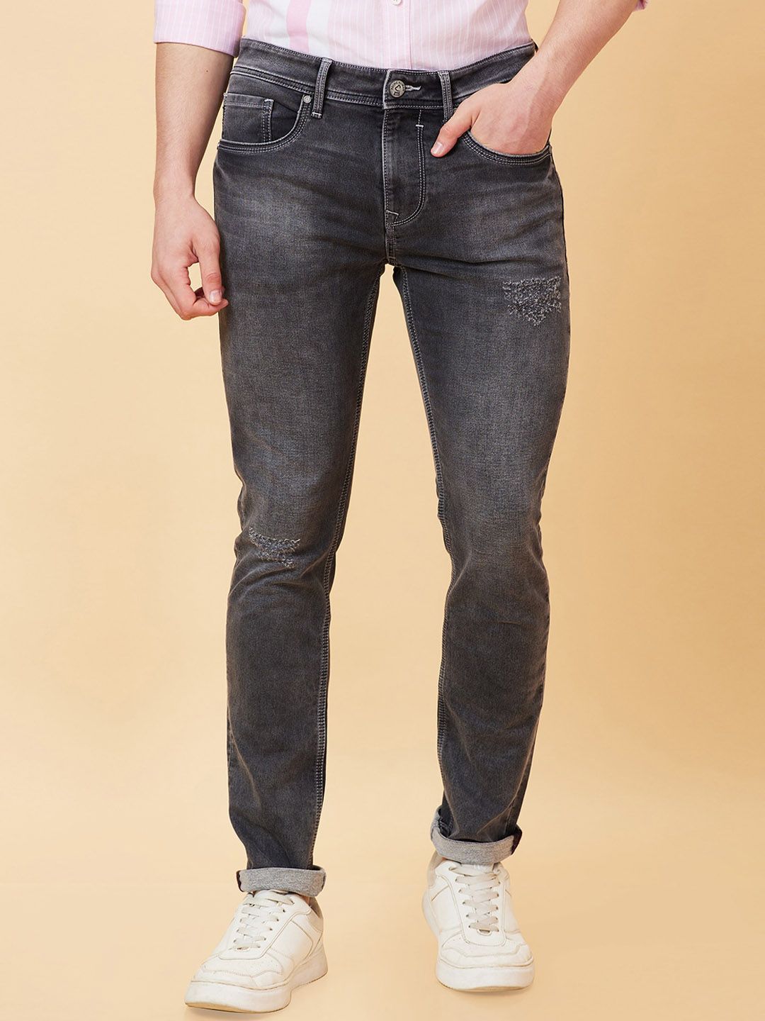 Being Human Men Skinny Fit Low Distress Heavy Fade Jeans