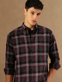 DENNISON Smart Tartan Checked Spread Collar Casual Shirt