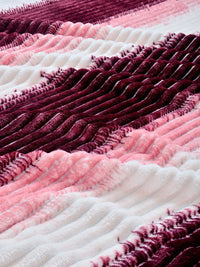 KLOTTHE Maroon & Pink Striped 300 TC King Bedsheet with 2 Pillow Covers