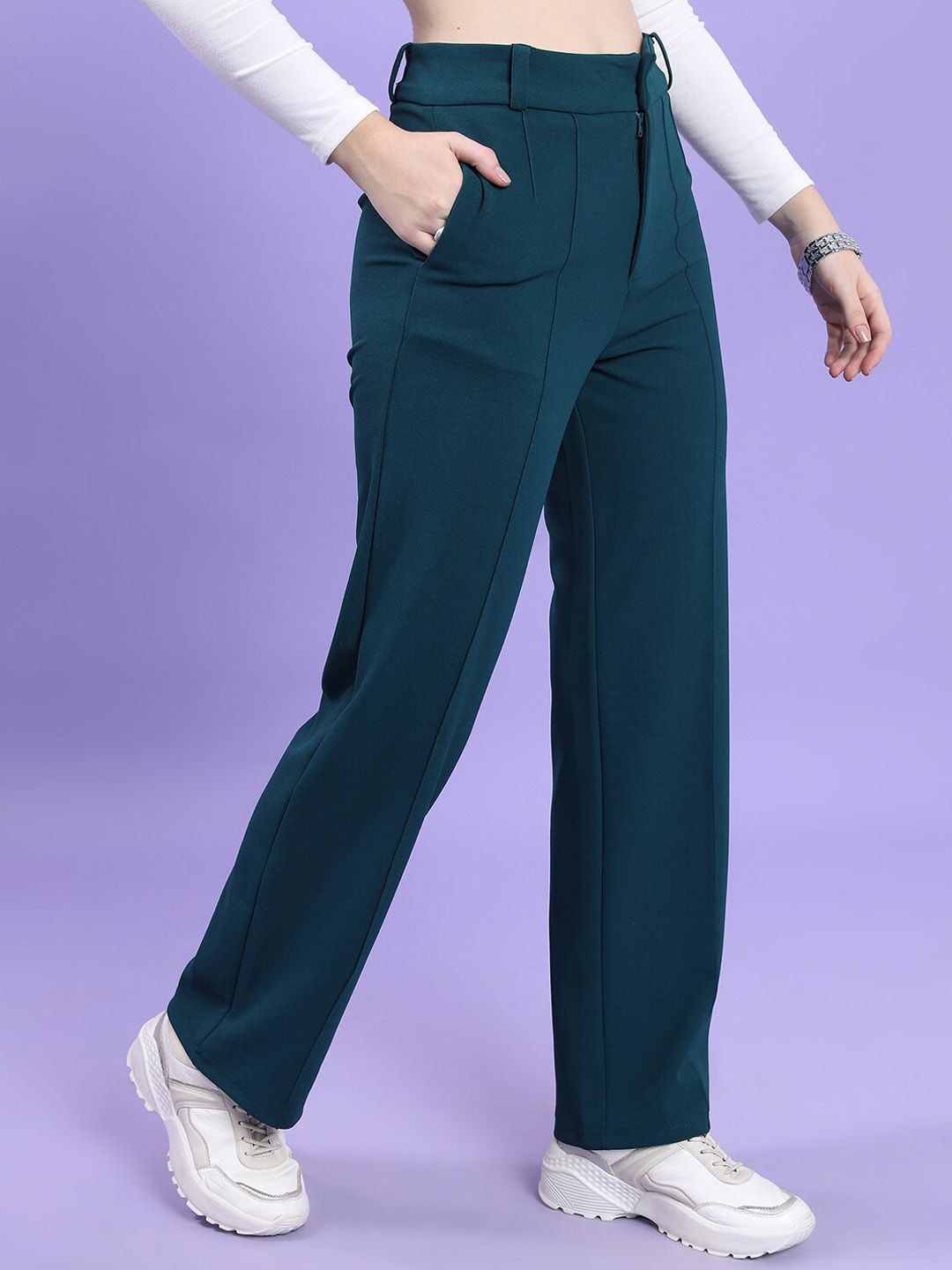CHIC BY TOKYO TALKIES Women High-Rise Straight Fit Trousers