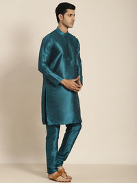 SOJANYA Men Teal Ethnic Motifs Embroidered Kurta with Churidar