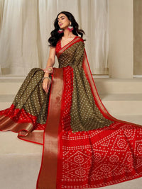 Kalini Wanita Dola Silk Bandhani Print Zari Sempadan Saree