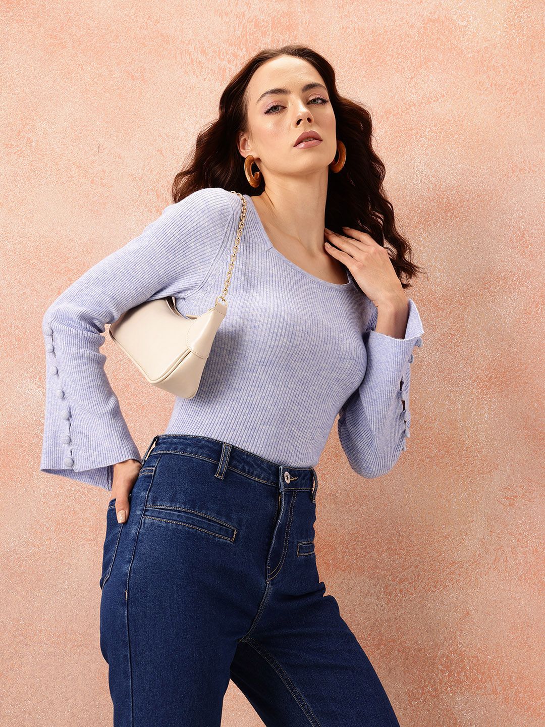 all about you Ribbed Flared Sleeve Top