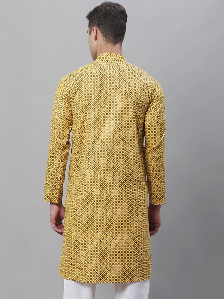 SOJANYA Men Geometric Printed Cotton Linen Kurta