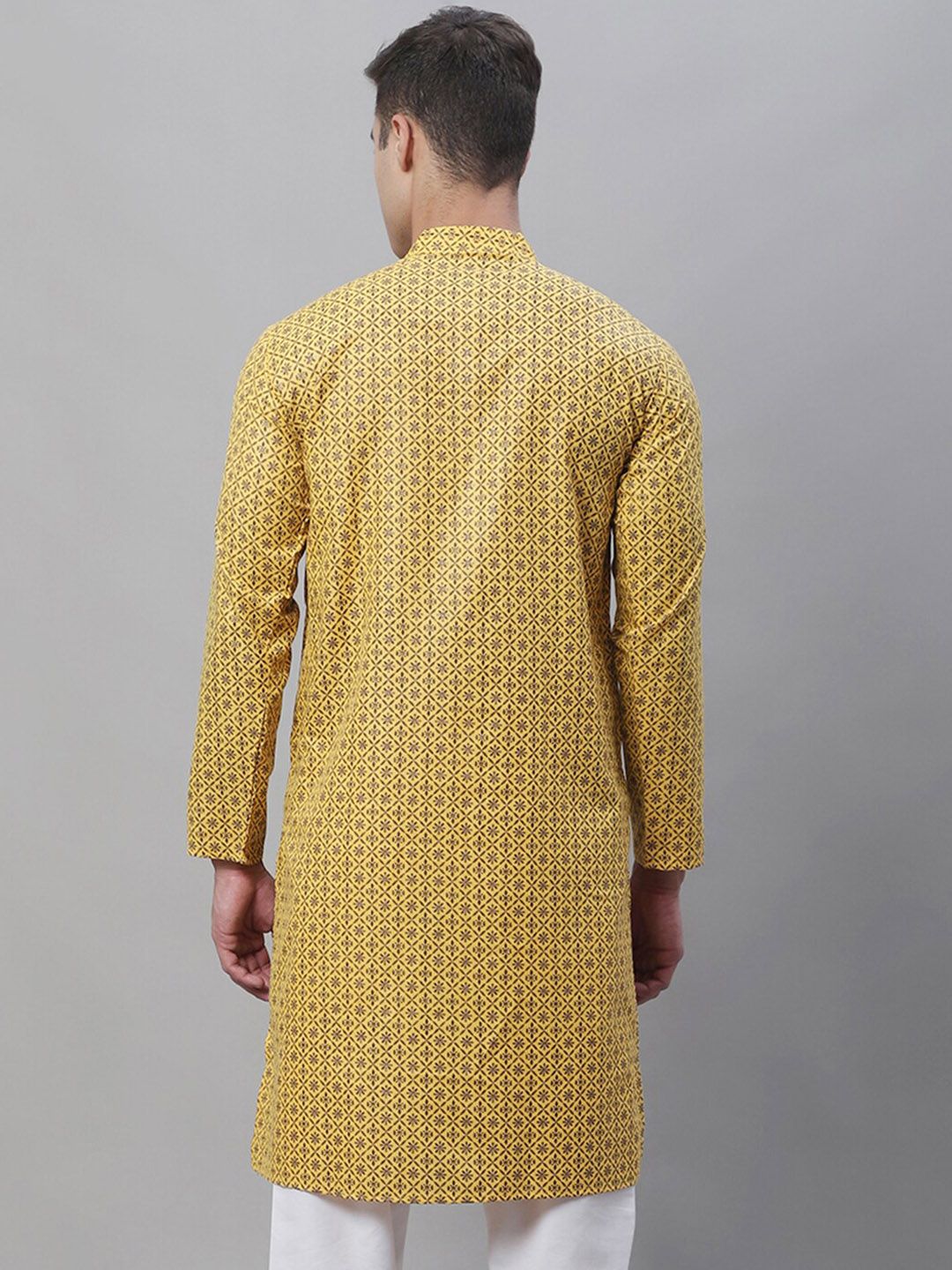 SOJANYA Men Geometric Printed Cotton Linen Kurta