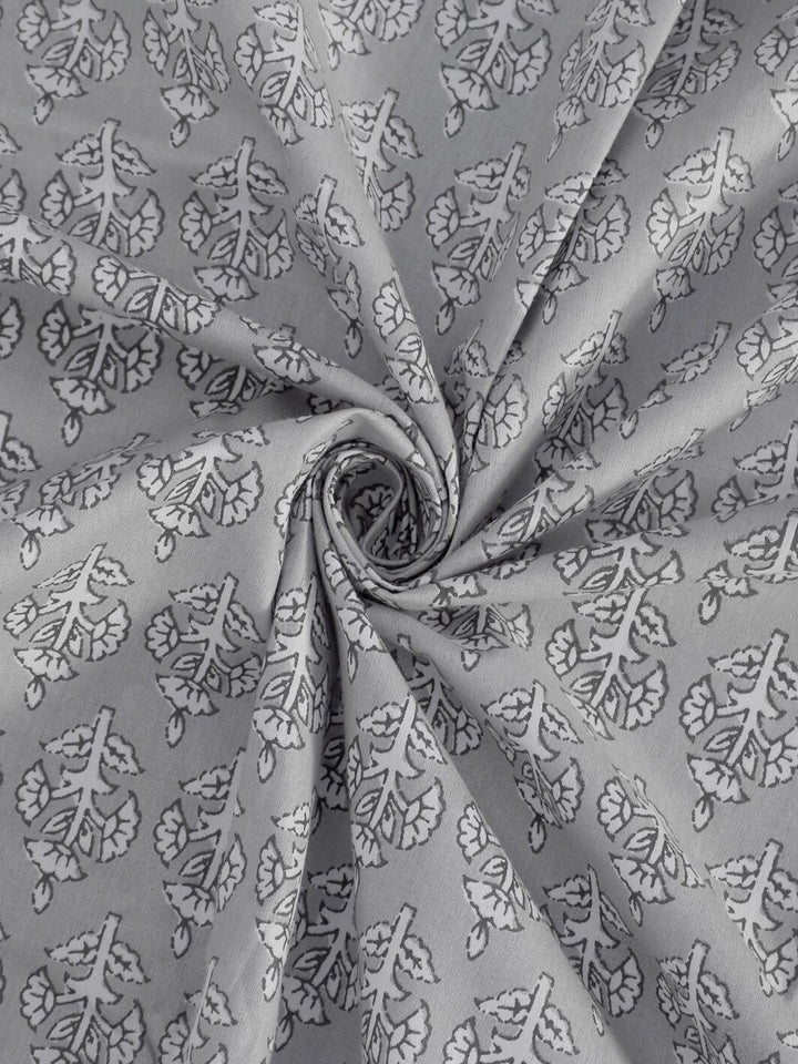 KLOTTHE Grey Ethnic Motifs Cotton 300 TC King Fine Bedsheet with 2 Pillow Covers-106 x 87 inches