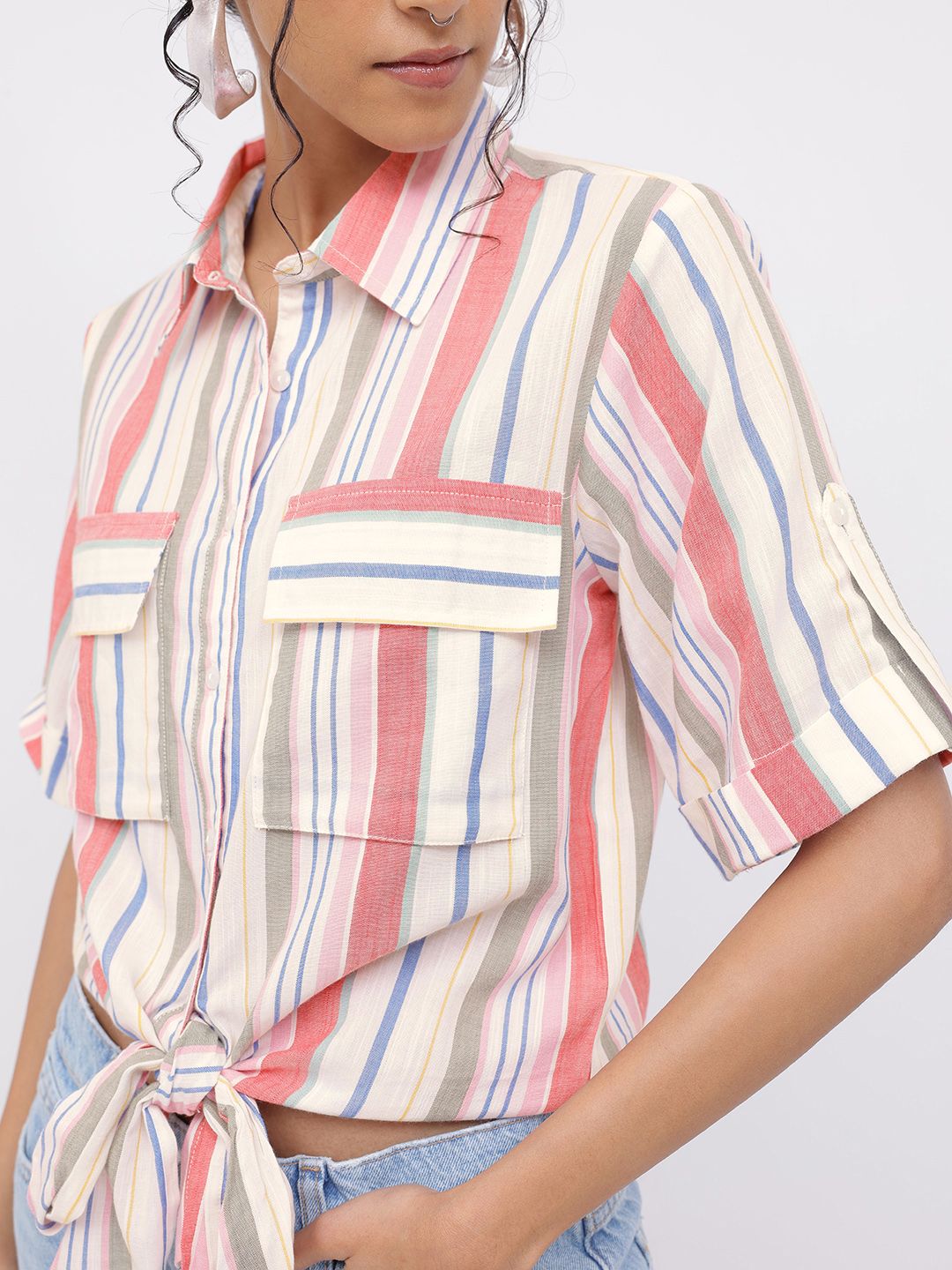 DressBerry Never Be Limited Striped Shirt Style Crop Top