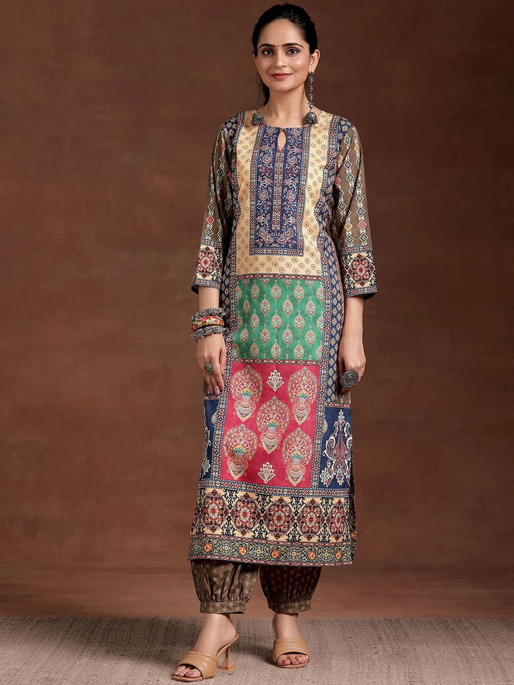 Libas Ethnic Motifs Printed Keyhole Neck Crepe Straight Kurta