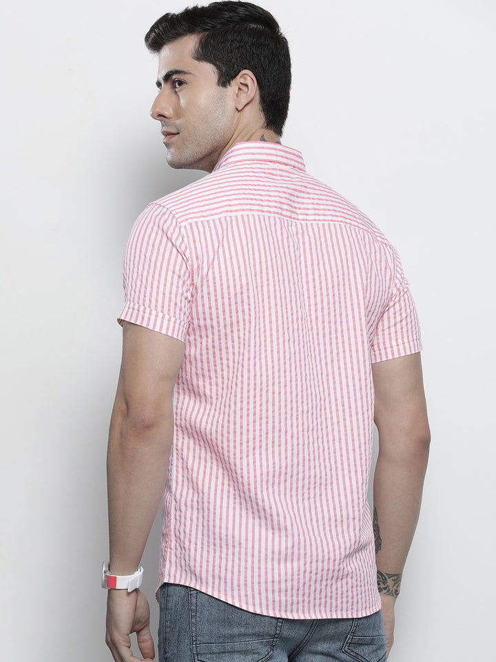 The Indian Garage Co Men Pink Comfort Striped Regular Fit Cotton Casual Shirt