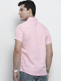 The Indian Garage Co Men Pink Comfort Striped Regular Fit Cotton Casual Shirt