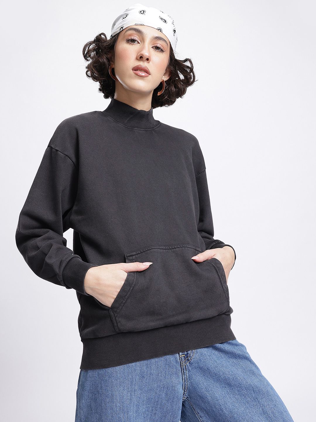 DressBerry High-Neck Drop-Shoulder Sweatshirt