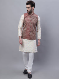 SOJANYA Embroidered Straight Kurta With Churidar And Nehru Jacket