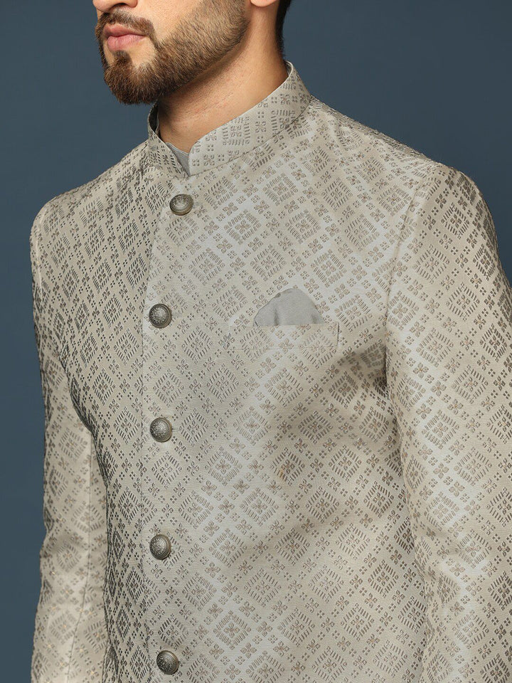 KISAH Men Woven-Design Cotton Indowestern Sherwani Dhoti Set