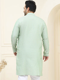SOJANYA PLUS Ethnic Motifs Woven Design Band Collar Silk Straight Kurta