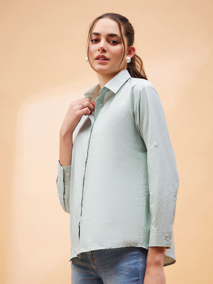 SASSAFRAS BASICS Comfort Striped Spread Collar Long Sleeves Casual Shirt