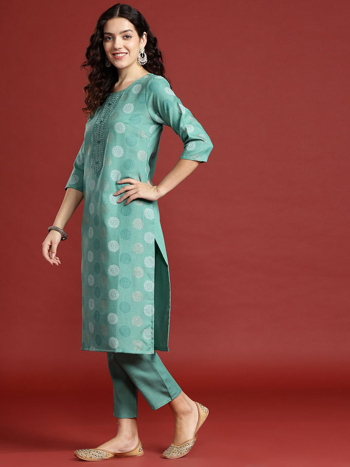 Anouk Ethnic Motifs Foil Printed Regular Sequinned Kurta with Trousers & Dupatta