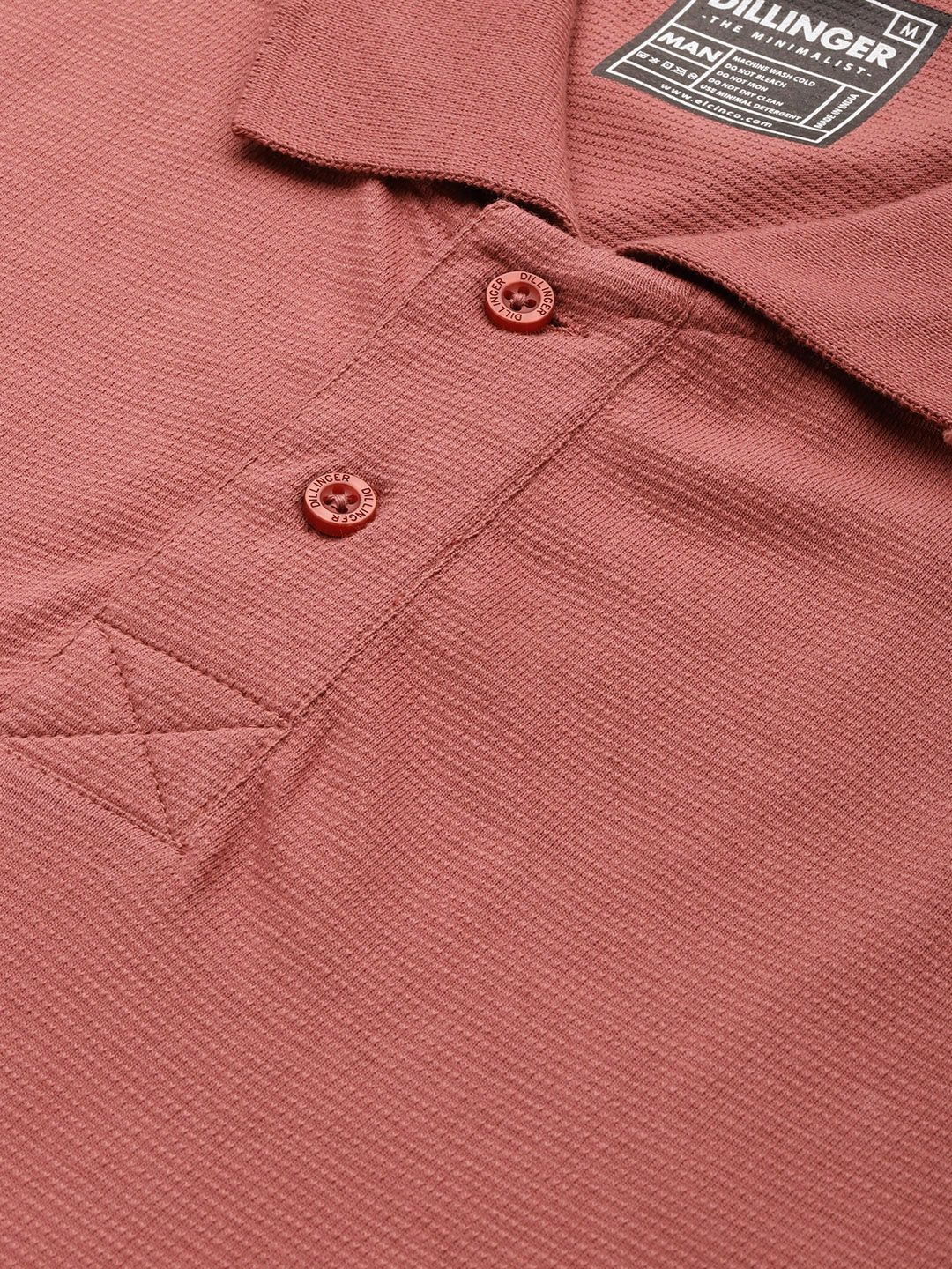 DILLINGER Men Solid Honeycomb Structure Oversized Cotton Polo T-Shirt
