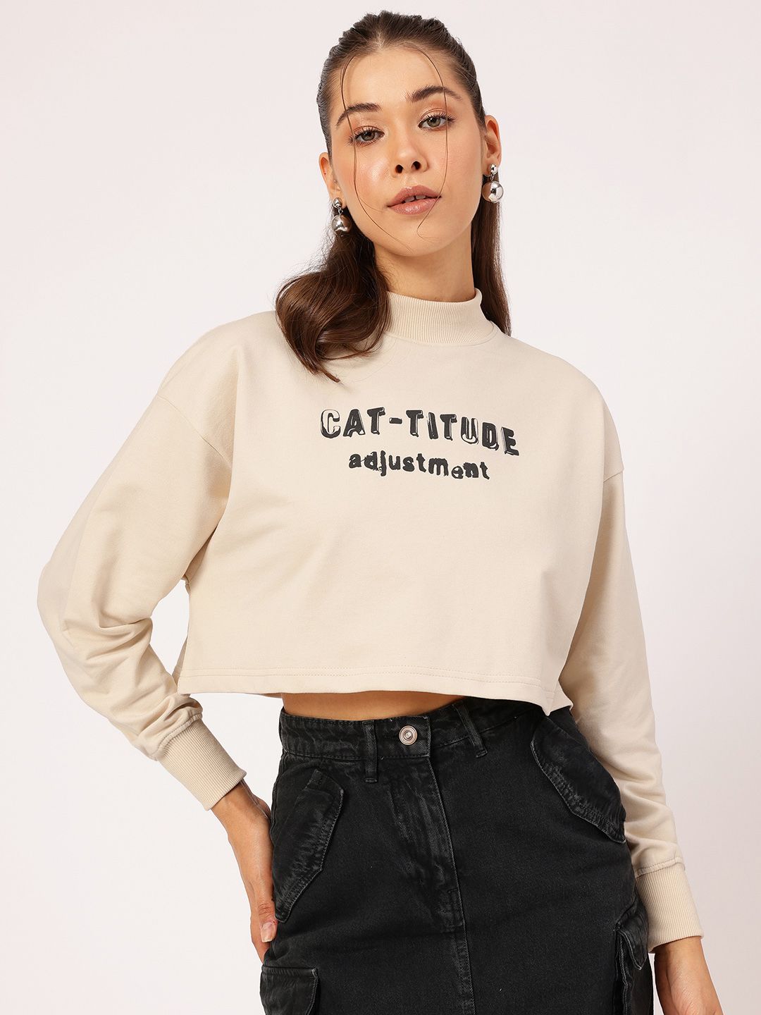 DressBerry Cat Woman Boxy Crop Sweatshirt