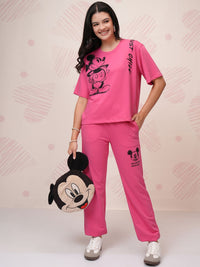 Tokyo Talkies Pink Disney Mickey Mouse Printed Round Neck Pure Cotton T-Shirt & Jogger