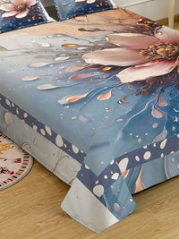 Myntra Elegant Homes Blue Floral 400 TC King Bedsheet with 2 Pillow Covers
