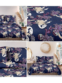 Cortina Glazed Cotton Navy Blue Paisley  140 TC King Bedsheet with 2 Pillow Covers