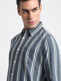 THE BEAR HOUSE Slim Fit Striped Twill Pure Cotton Casual Shirt