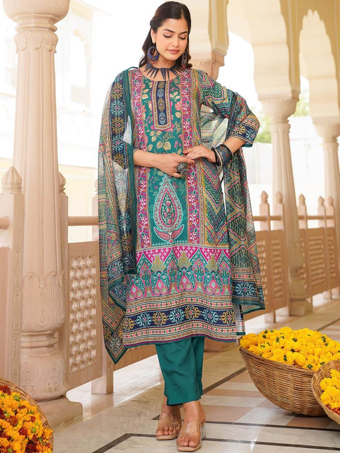 KALINI Women Floral Printed Regular Kurta with Trousers & With Dupatta