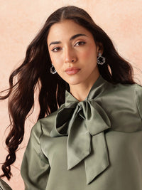 all about you Front Tie-Up Satin Top with Flared Trousers
