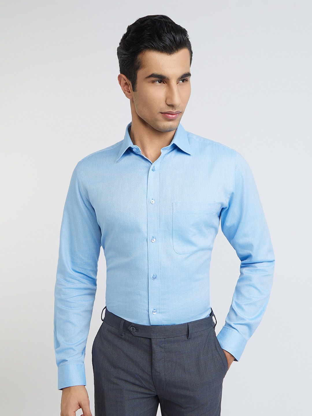 Raymond Men Slim Fit Pure Cotton Self Design Formal Shirt