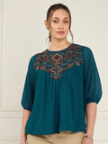 Antheaa Embroidered Chiffon A-Line Top