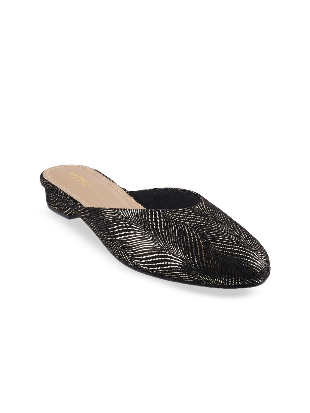 Metro Women Textured Ethnic - Embellished Pointed Toe Block Mules