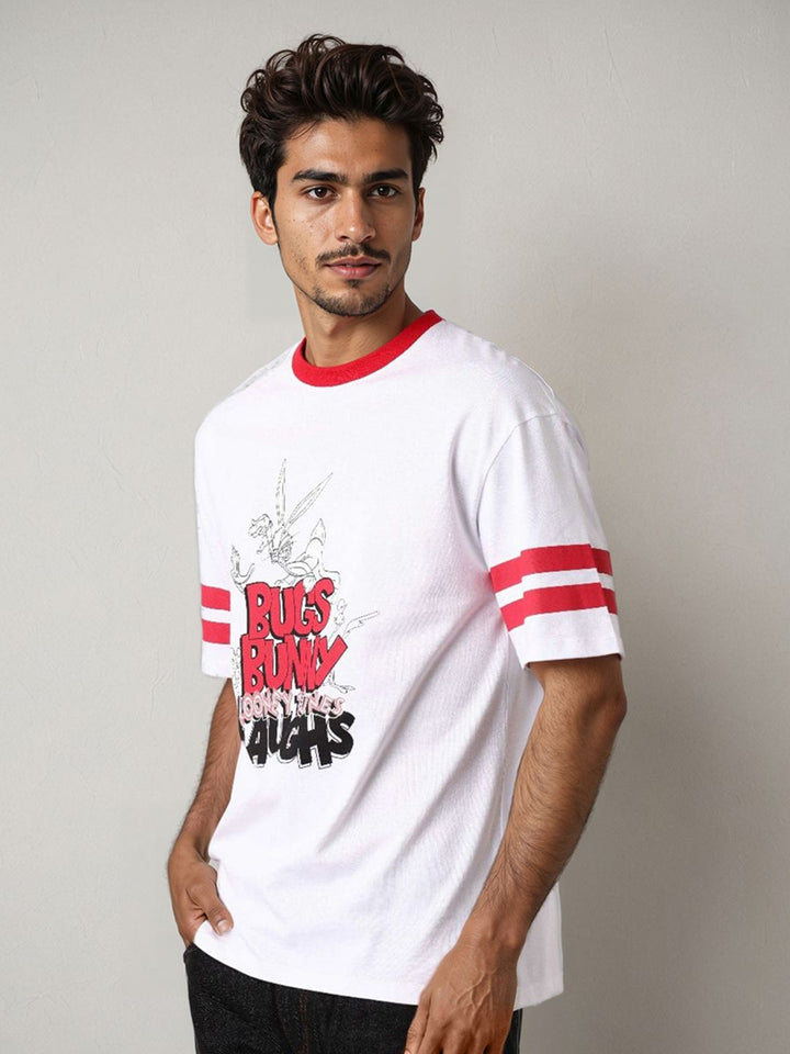 The Indian Garage Co Men Bugs Bunny Typography Printed Cotton Relaxed Fit T-shirt