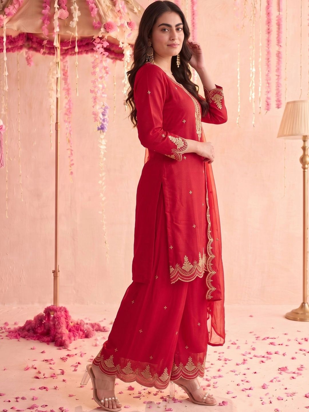 Mamicha Women Ethnic Motifs Embroidered Regular Kurta with Palazzos & With Dupatta
