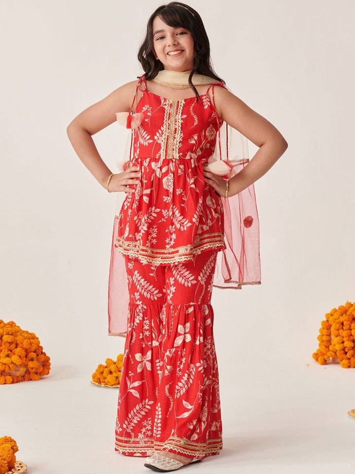 pspeaches Girls Ethnic Motifs Printed Gotta Patti Kurta Sets With Dupatta