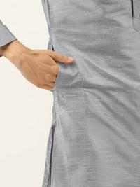 SOJANYA Men Grey Solid Kurta Set With Printed Jacket
