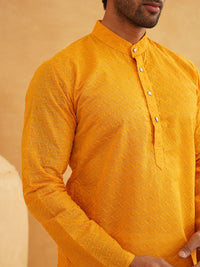 SOJANYA Ethnic Motifs Embroidered Band Collar Thread Work Cotton Kurta With Churidar
