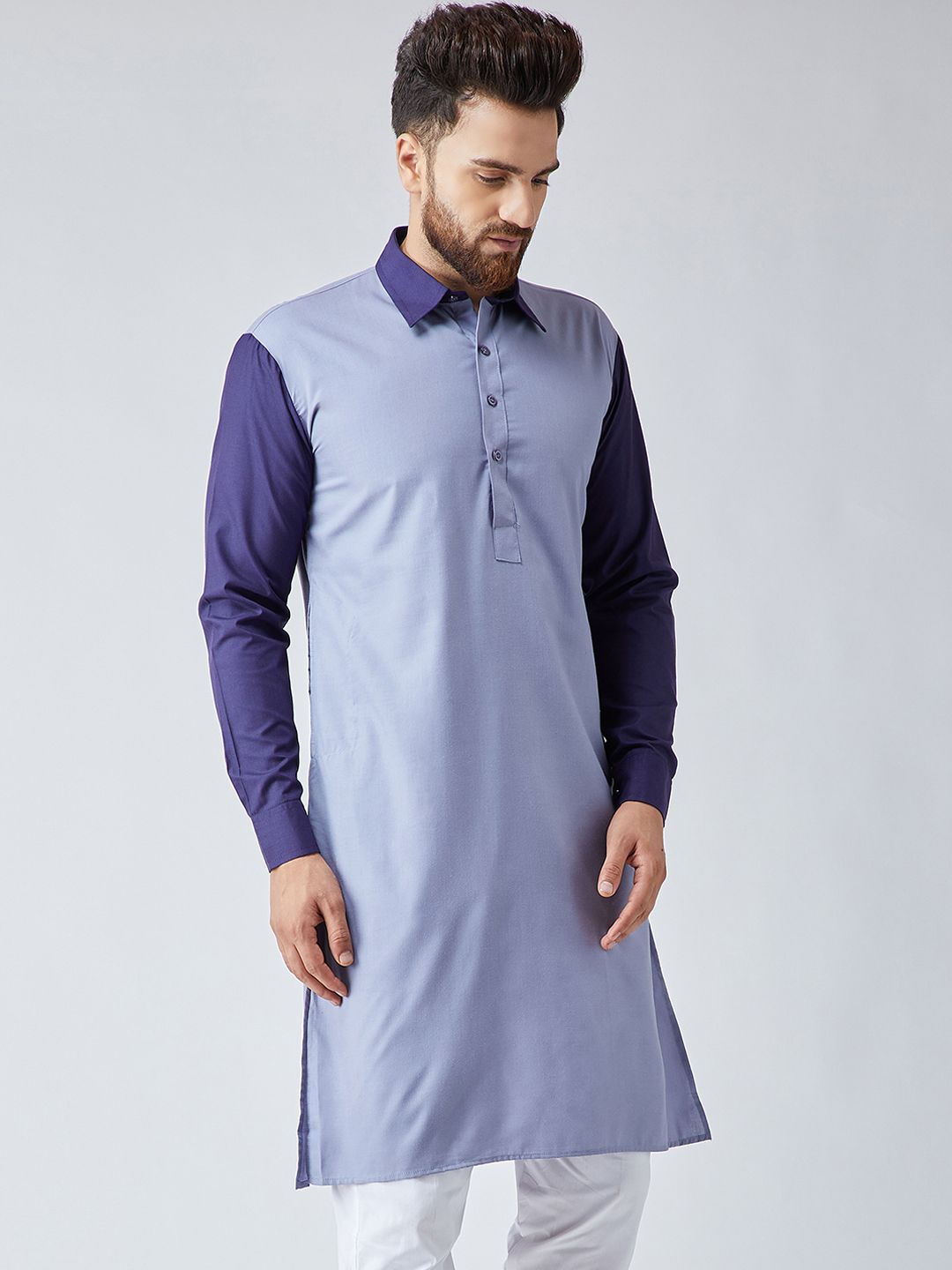 SOJANYA Lelaki Blue Colourblocked Straight Kurta