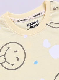Happy Faces Girls Smiley Printed Pure Cotton T-shirt