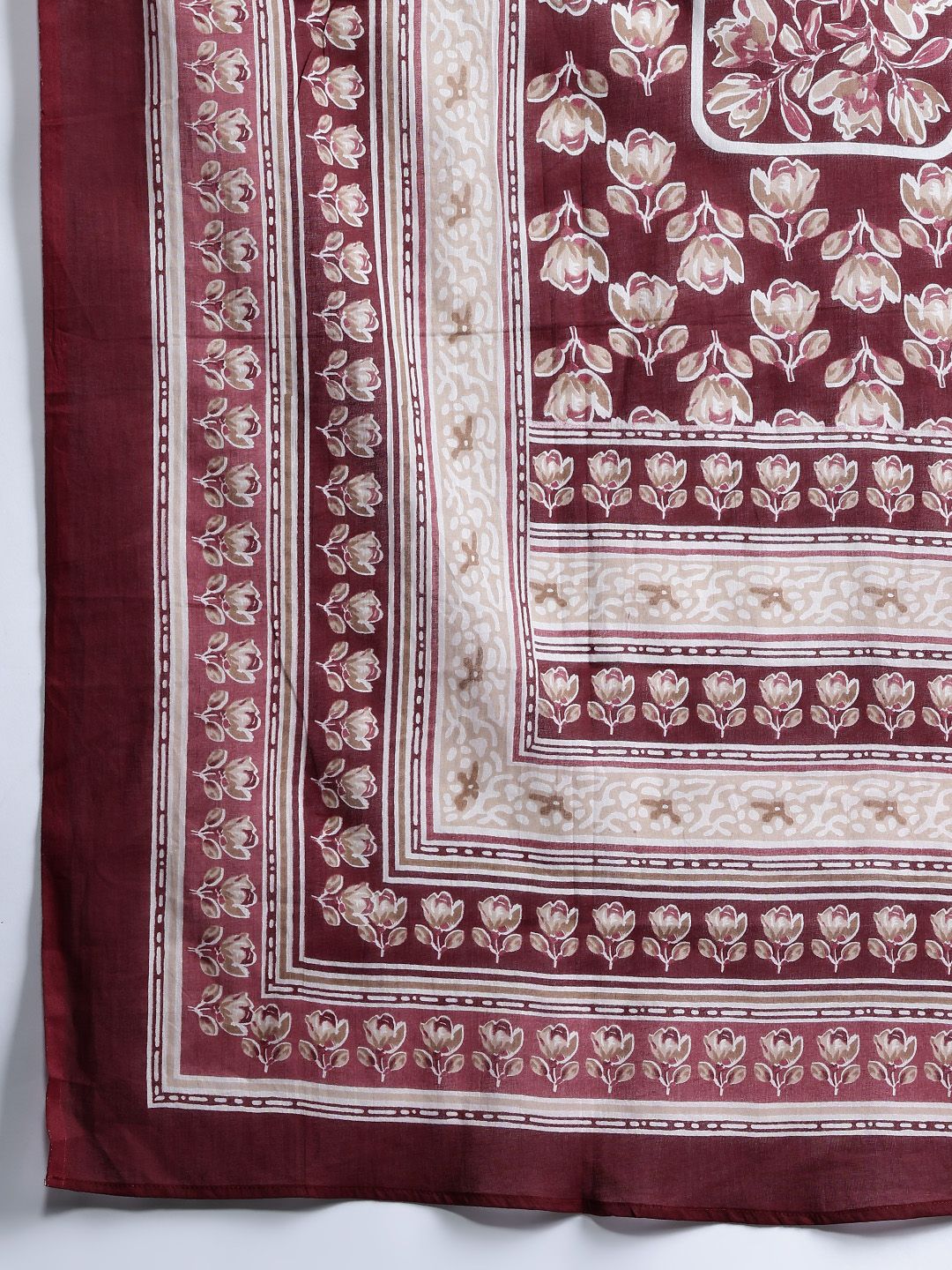 Indo Era Floral Printed Pure Cotton Kurta With Trousers & Dupatta