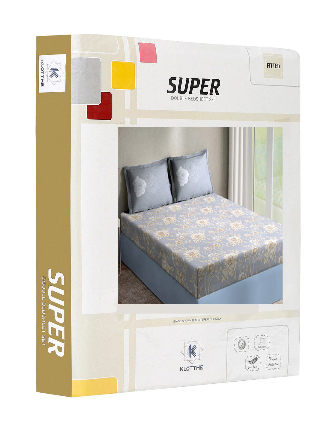 KLOTTHE Grey & White 400 TC Cotton Fitted Super King Double Bedsheet & 2 Pillow Covers