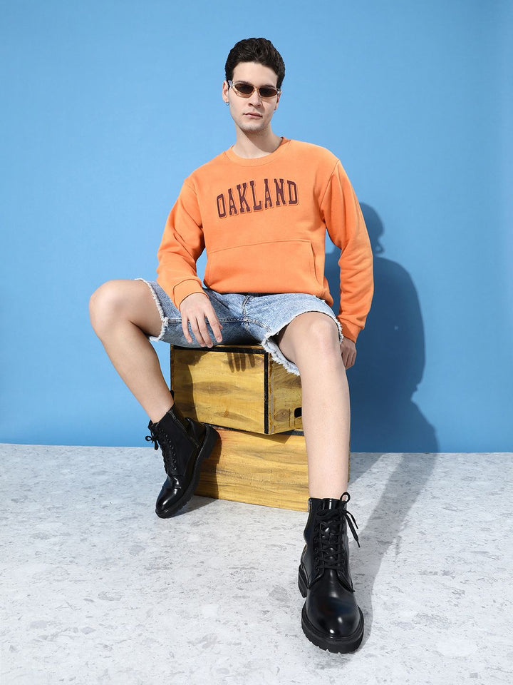 DILLINGER Men Typography Oversized Fleece Sweatshirt
