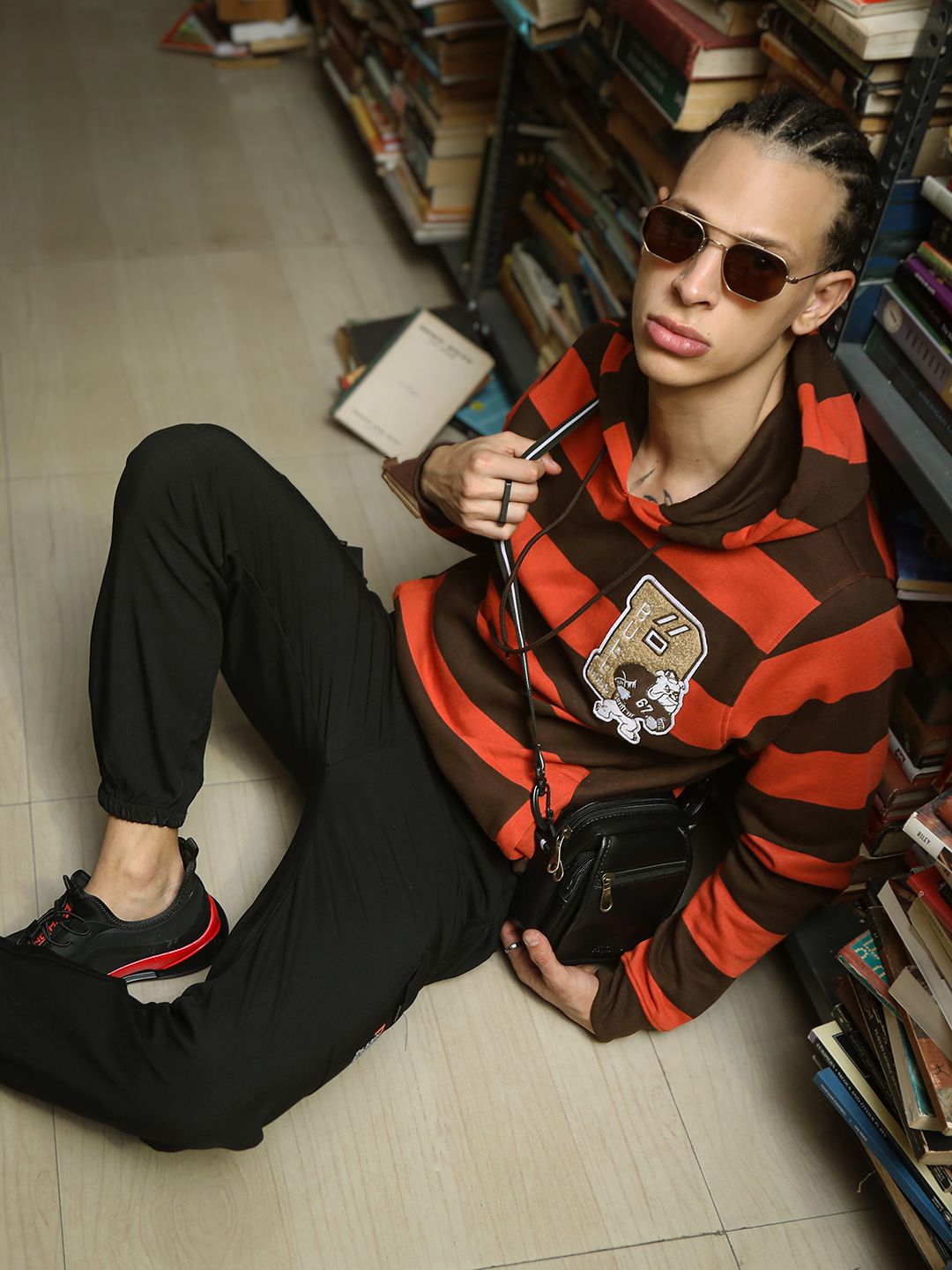 The Indian Garage Co Men Striped Hooded Sweatshirt